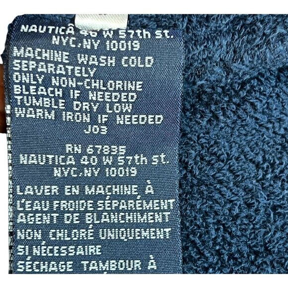 Nautica Mens Navy Blue Cotton Bathrobe With Piping Two Pockets & Adjustable Belt - Picture 10 of 11